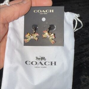 Coach Gold Bow Earrings with Pink and Green Accents and dust bag